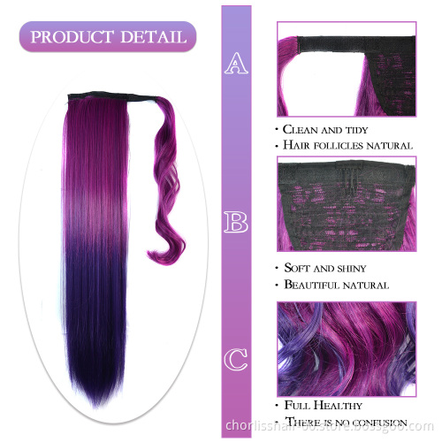 Wholesale ombre Long Straight  Clip in Wrap Around ponytail Hair Extensions Synthetic Fiber Hairpiece Ponytail for Woman